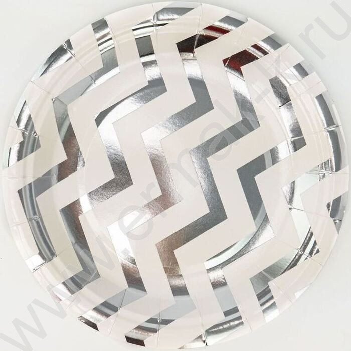 Тарелка бумажная 18см/6шт Зигзаг серебро | Фото 1