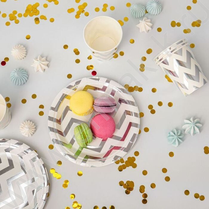 Тарелка бумажная 18см/6шт Зигзаг серебро | Фото 2