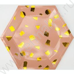 Тарелка бумажная 23см/6шт Брызги золота | Фото 1