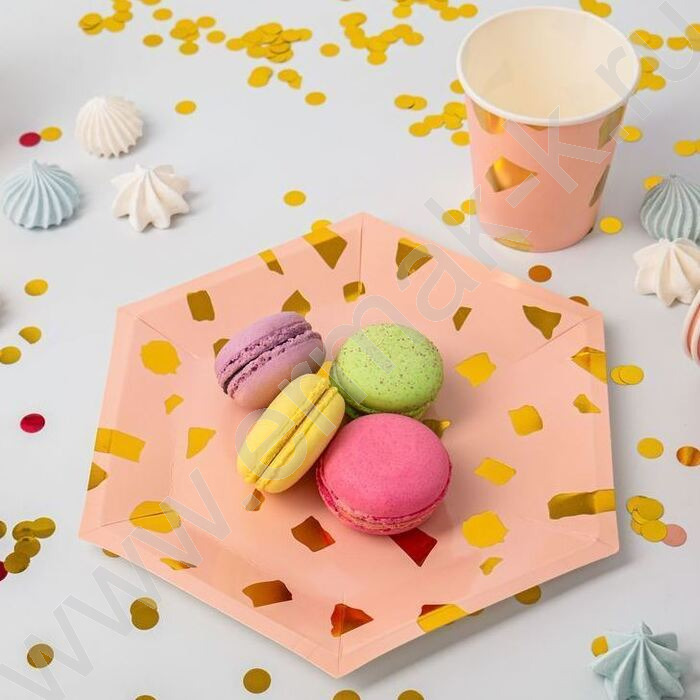 Тарелка бумажная 23см/6шт Брызги золота | Фото 2