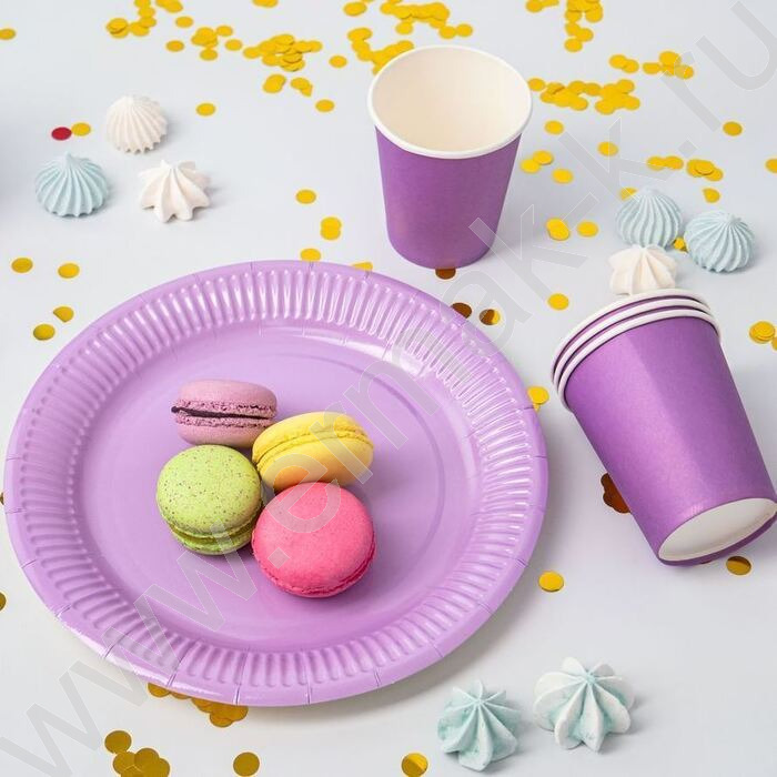 Тарелка бумажная 23см/6шт Пастель лаванда | Фото 2