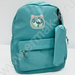 Рюкзак 40*30*13  "Котик" /1отд. 1 карман, пенал, брелок /бирюзовый | Фото 1