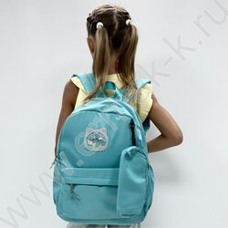 Рюкзак 40*30*13  "Котик" /1отд. 1 карман, пенал, брелок /бирюзовый | Фото 7