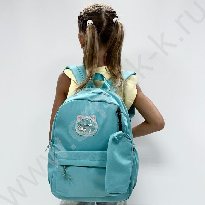 Рюкзак 40*30*13  "Котик" /1отд. 1 карман, пенал, брелок /бирюзовый | Фото 7