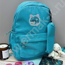 Рюкзак 40*30*13  "Котик" /1отд. 1 карман, пенал, брелок /бирюзовый | Фото 8