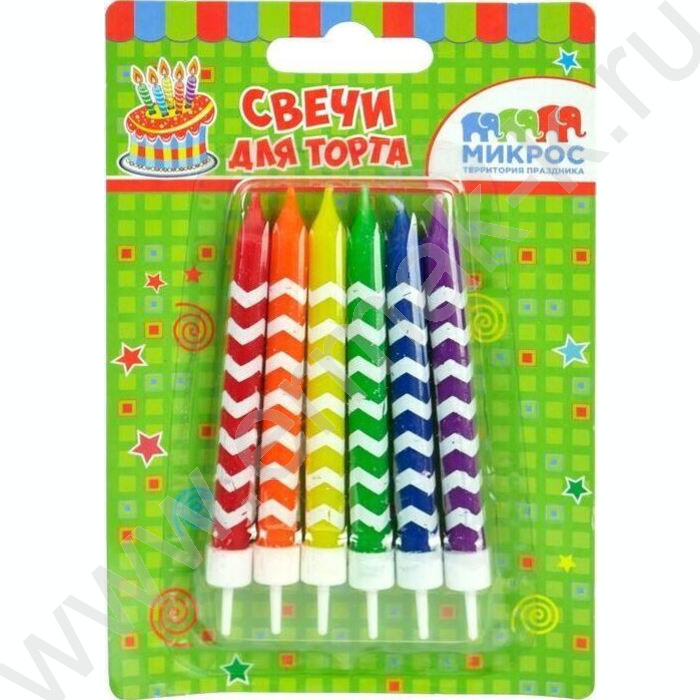 Свечи д/торта "Зигзаг" 8 см с держателями 6шт/уп | Фото 1