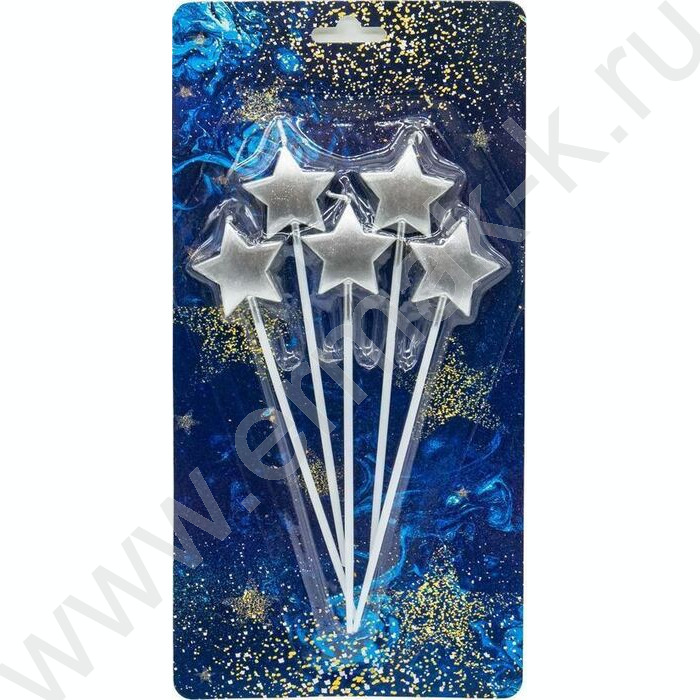Свеча на длинных шпажках "Звезды" серебро 2,5 см/ 5шт/уп | Фото 1