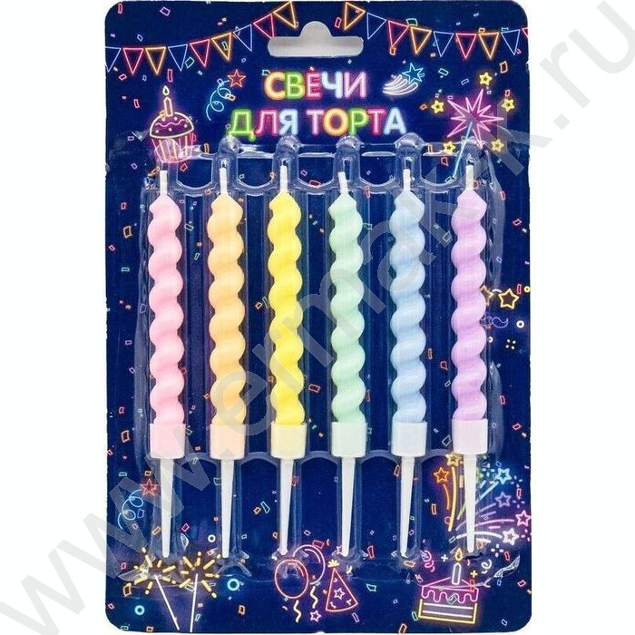 Свеча с держателями "Макаронс" спираль 7 см/ 6шт/уп | Фото 1