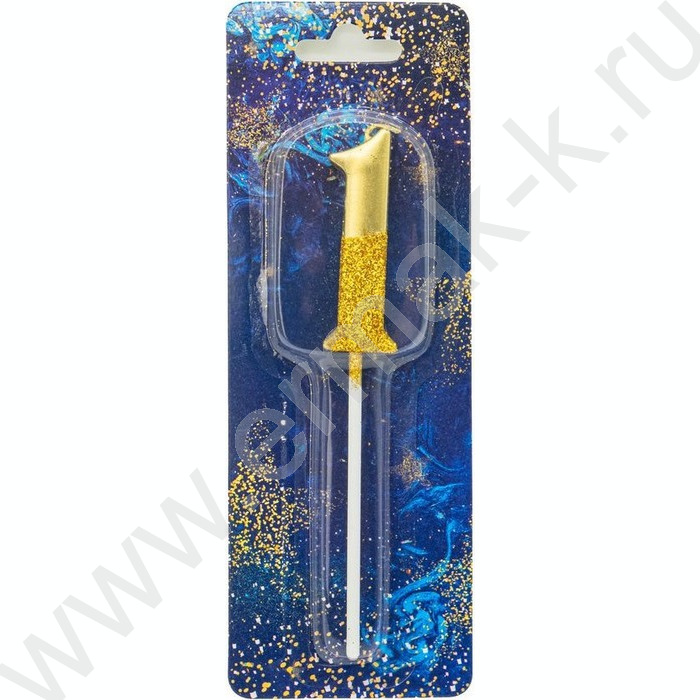 Свеча -цифра "1" тортовые Золотой блеск | Фото 1