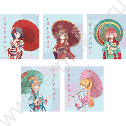 Тетрадь  96л клетка "Девушка с зонтиком" 5видов /выб. лак, блестки "Перламутр"/ | Фото 1