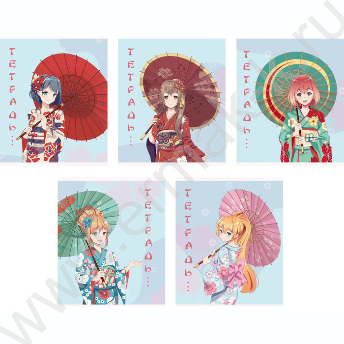 Тетрадь  96л клетка "Девушка с зонтиком" 5видов /выб. лак, блестки "Перламутр"/ | Фото 1