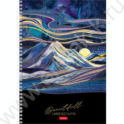 Тетрадь  96л А4 клетка/спираль/перфорация "Золотые склоны гор" /мат.ламин. 3D фольга/ ассорти | Фото 1