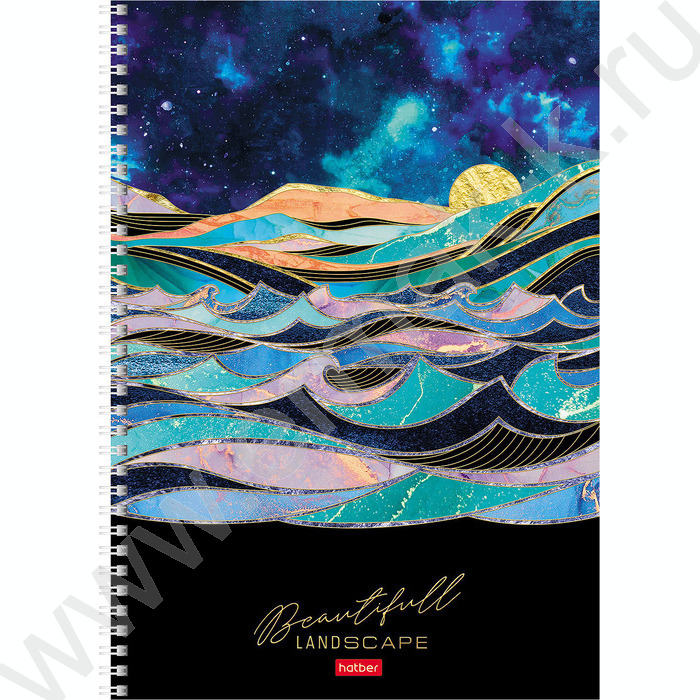 Тетрадь  96л А4 клетка/спираль/перфорация "Золотые склоны гор" /мат.ламин. 3D фольга/ ассорти | Фото 2