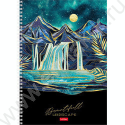 Тетрадь  96л А4 клетка/спираль/перфорация "Золотые склоны гор" /мат.ламин. 3D фольга/ ассорти | Фото 3