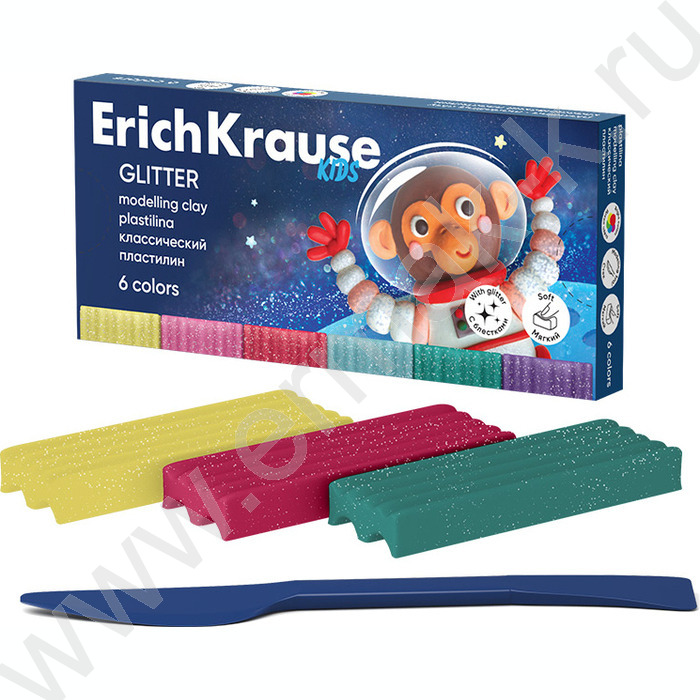 Пластилин   6цв 108г Классический Kids Glitter /+стек | Фото 1