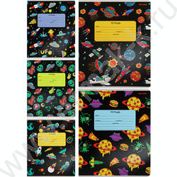 Тетрадь  12л линейка косая дополнительная "Переполох в космосе" 5видов | Фото 1