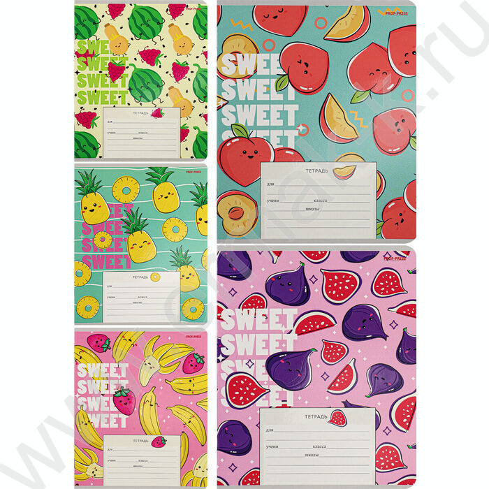Тетрадь  12л линейка косая дополнительная "Фруктово-ягодное настроение" 5видов | Фото 1