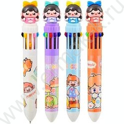 Ручка шар авт 10-ти цветная 0,7мм детская Девочка цв.корпус с рисунком ассорти, | Фото 1