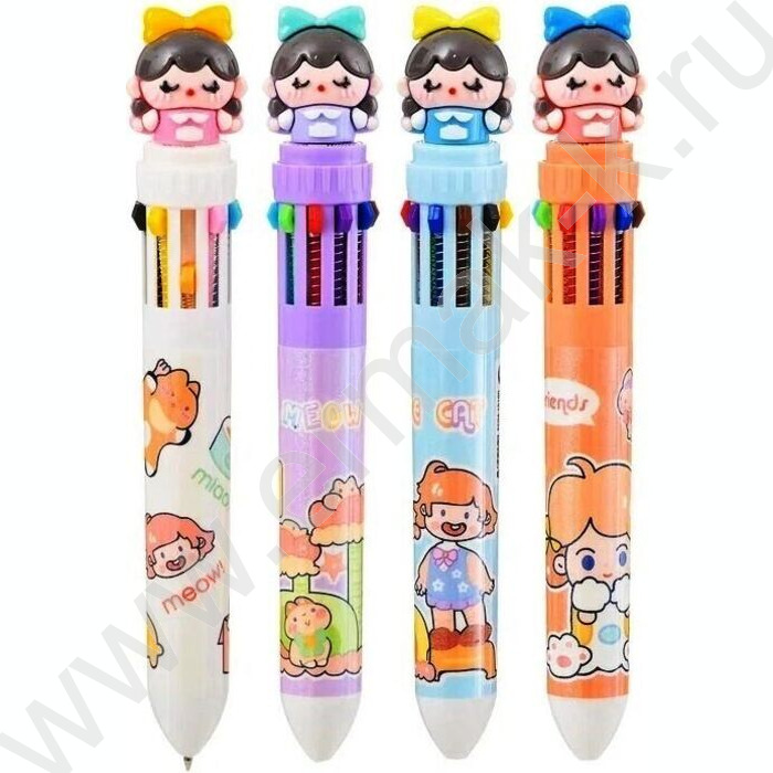 Ручка шар авт 10-ти цветная 0,7мм детская Девочка цв.корпус с рисунком ассорти, | Фото 1