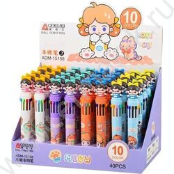 Ручка шар авт 10-ти цветная 0,7мм детская Девочка цв.корпус с рисунком ассорти, | Фото 2