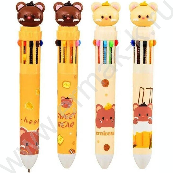 Ручка шар авт 10-ти цветная 0,7мм детская Медвежата цв.корпус с рисунком ассорти, | Фото 1