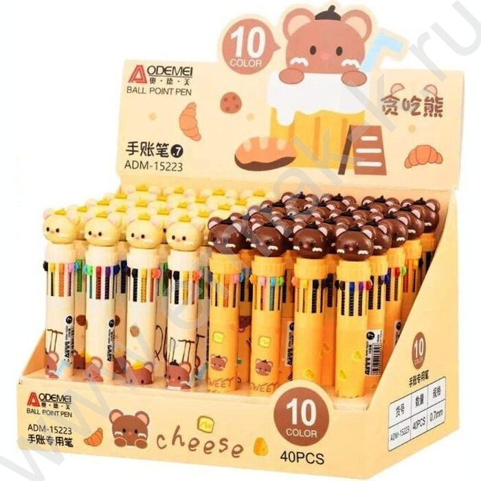 Ручка шар авт 10-ти цветная 0,7мм детская Медвежата цв.корпус с рисунком ассорти, | Фото 2