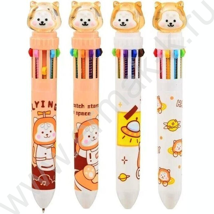 Ручка шар авт 10-ти цветная 0,7мм детская Кот космонавт цв.корпус с рисунком ассорти, | Фото 1