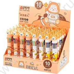 Ручка шар авт 10-ти цветная 0,7мм детская Кот космонавт цв.корпус с рисунком ассорти, | Фото 2