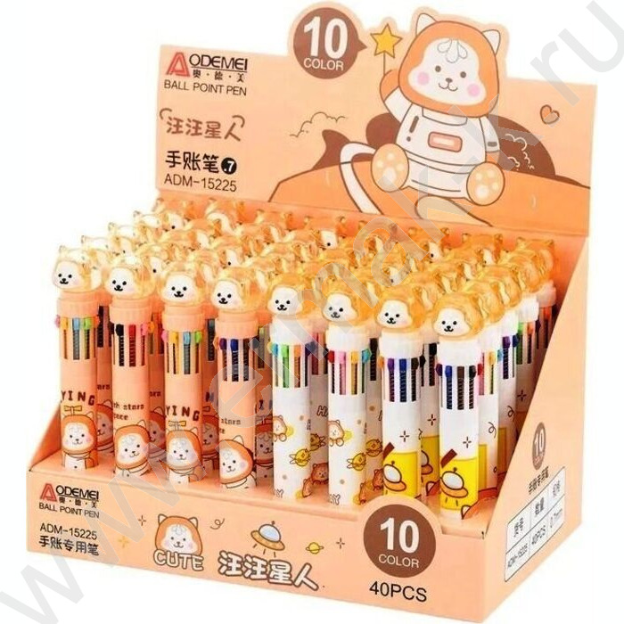 Ручка шар авт 10-ти цветная 0,7мм детская Кот космонавт цв.корпус с рисунком ассорти, | Фото 2