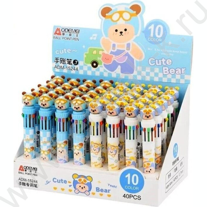 Ручка шар авт 10-ти цветная 0,7мм детская Мишка гонщик цв.корпус с рисунком ассорти, | Фото 2