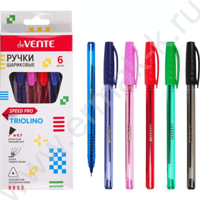 Ручка шар /набор  6шт/6цв "Triolino Translucent" 0,7мм /трехгранный корпус, блистер | Фото 1