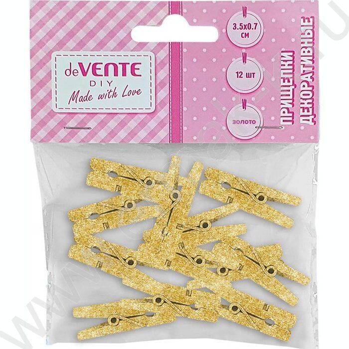 Прищепки декоративные "Golden" 3,5*0,7см  12шт, дерево /золотистые металлик /блистер | Фото 1