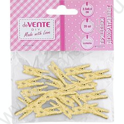 Прищепки декоративные "Golden" 2,5*0,4см  20шт, дерево /золотистые металлик /блистер | Фото 1