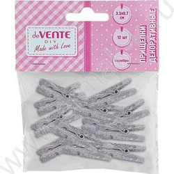 Прищепки декоративные "Silver" 3,5*0,7см  12шт, дерево /серебристые металлик /блистер | Фото 1