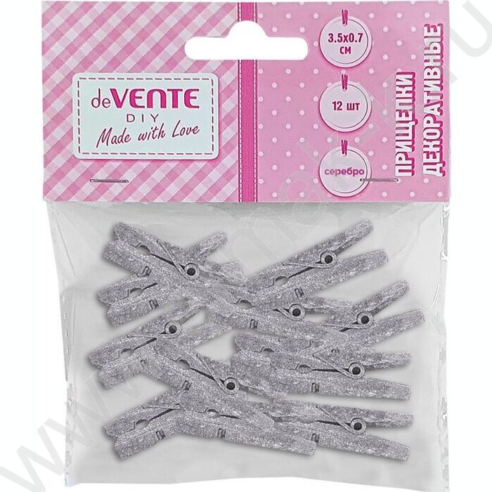 Прищепки декоративные "Silver" 3,5*0,7см  12шт, дерево /серебристые металлик /блистер | Фото 1