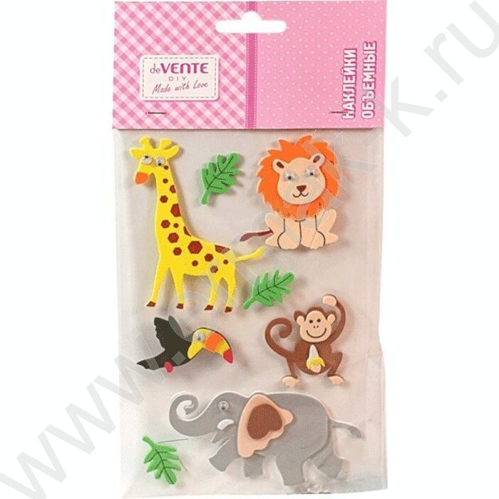 Наклейки объемные "Животные" из фоамирана, карточка 110*180мм /блистер | Фото 1