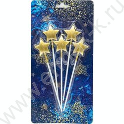 Свеча на длинных шпажках "Звезды" золото 2,5 см/ 5шт/уп | Фото 1