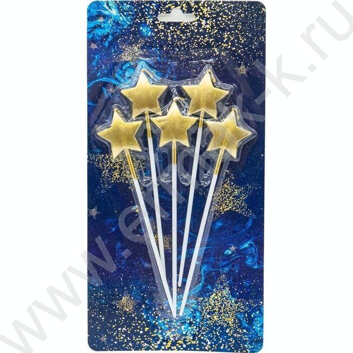 Свеча на длинных шпажках "Звезды" золото 2,5 см/ 5шт/уп | Фото 1