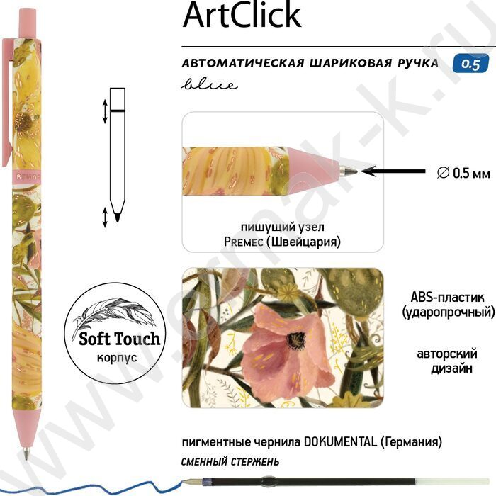 Ручка шар авт ArtClick. Flora.Bloom flowers синяя 0,5мм | Фото 2