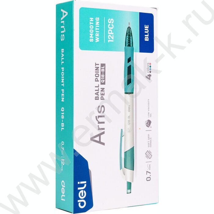 Ручка шар авт синяя 0,7мм Arris /корпус - ассорти/белый, резин. манжета | Фото 3