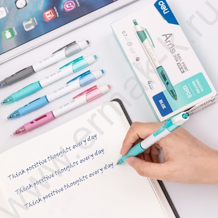 Ручка шар авт синяя 0,7мм Arris /корпус - ассорти/белый, резин. манжета | Фото 5