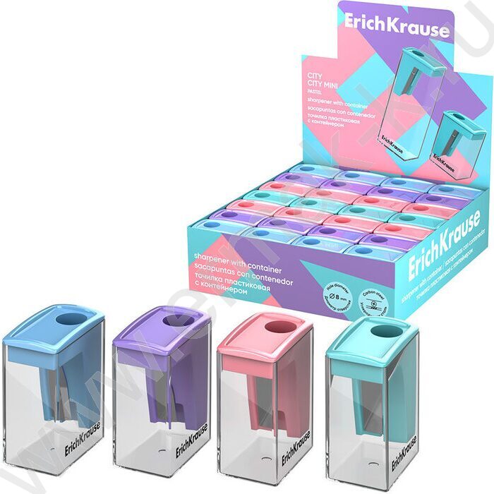 Точилка 1отв. пластик City Mini, Pastel /с контейнером /ассорти | Фото 2