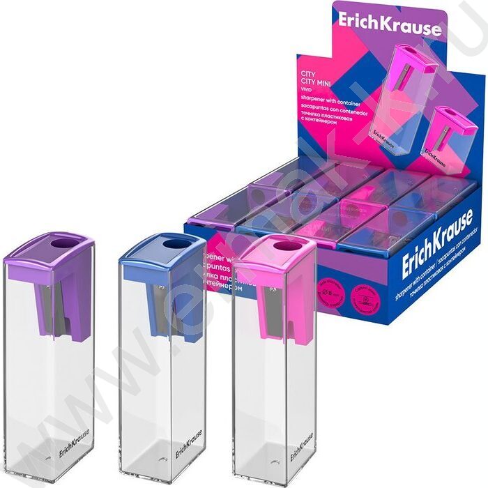 Точилка 1отв. пластик City, Vivid /с контейнером /ассорти | Фото 2