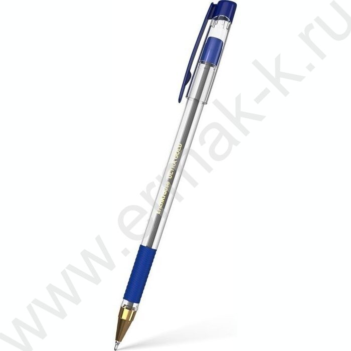 Ручка шар ULTRA-30 Gold Stick&Grip Classic 0,7мм, синяя /корпус-прозрачный, резиновый синий грип | Фото 1