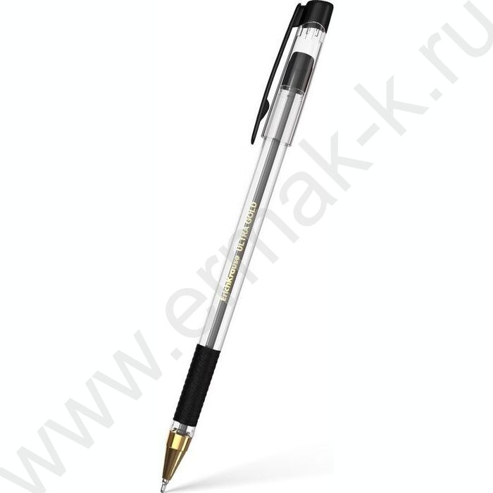 Ручка шар ULTRA-30 Gold Stick&Grip Classic 0,7мм, черная /корпус-прозрачный, резиновый черный гр | Фото 1