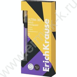 Ручка шар ULTRA-30 Gold Stick&Grip Classic 0,7мм, черная /корпус-прозрачный, резиновый черный гр | Фото 2
