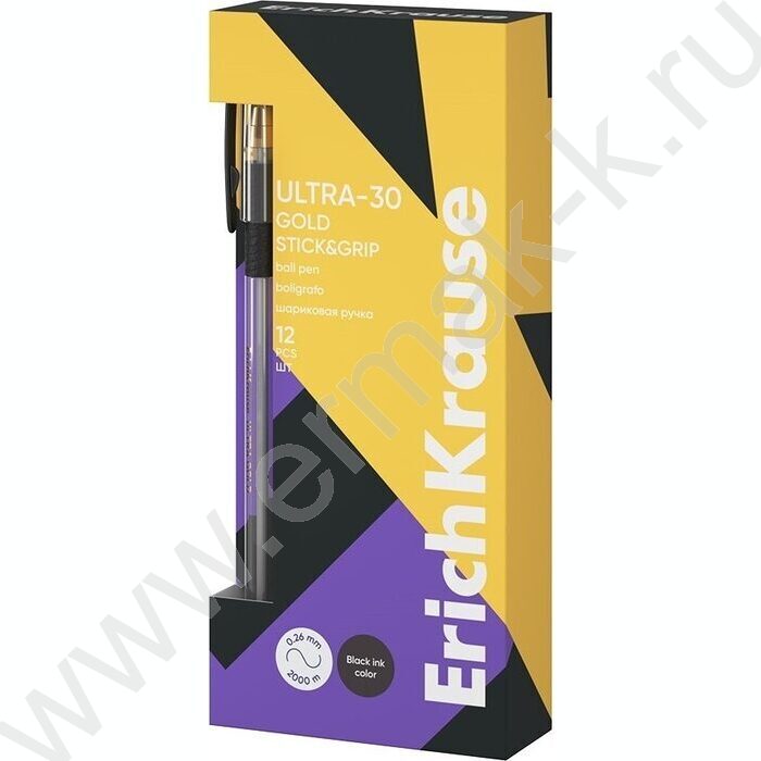 Ручка шар ULTRA-30 Gold Stick&Grip Classic 0,7мм, черная /корпус-прозрачный, резиновый черный гр | Фото 2