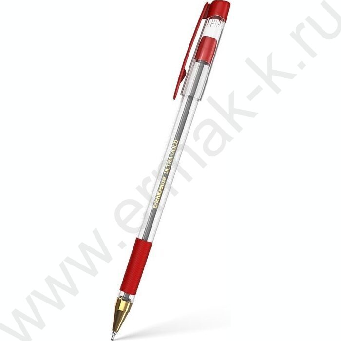 Ручка шар ULTRA-30 Gold Stick&Grip Classic 0,7мм, красная /корпус-прозрачный, резиновый красный  | Фото 1