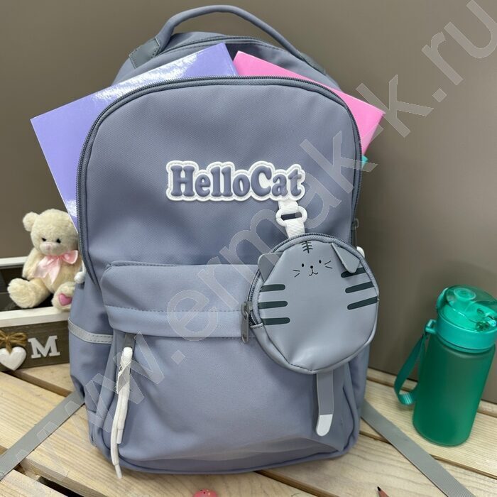 Рюкзак 45*30*20 "Hello Cat" /2отд. 1карман /серо-голубой | Фото 5