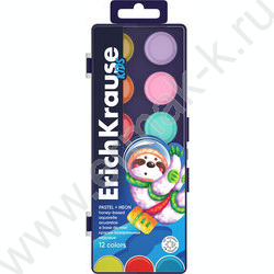 Акварель медовая 12цв  Kids Space Animals  Neon+Pastel с УФ защитой яркости, б/кисточки | Фото 1